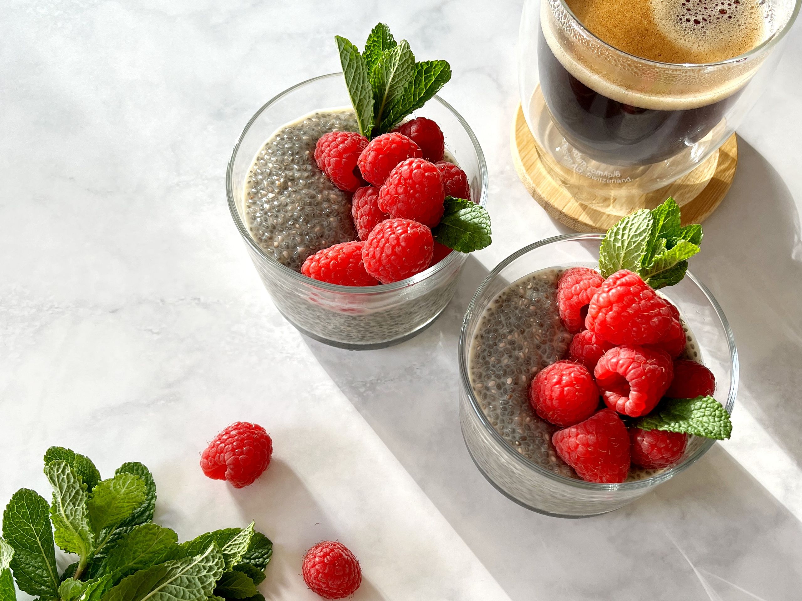 Chia pudding with raspberries