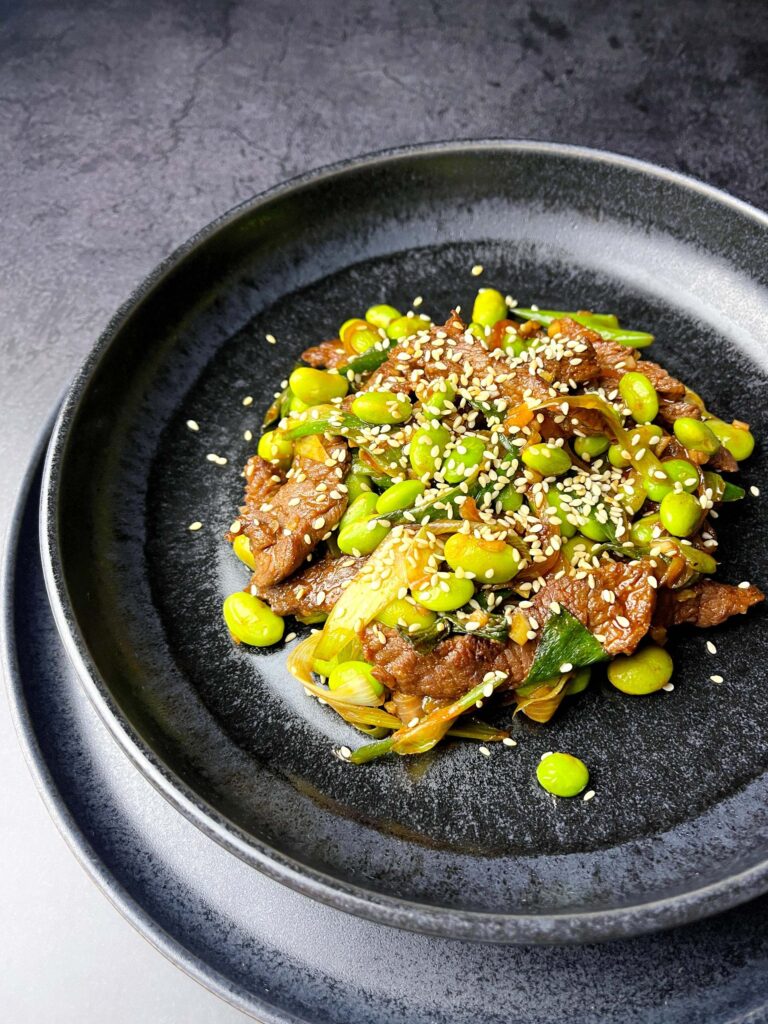 Gochujang beef with edamame beans