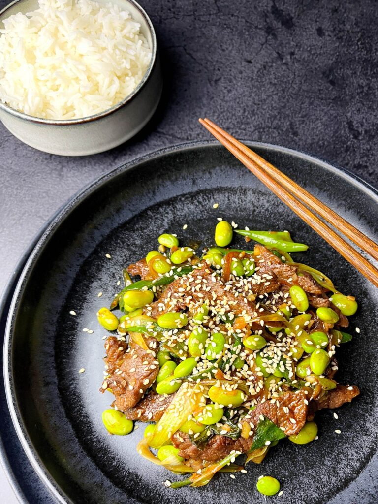 Gochujang beef with edamame beans