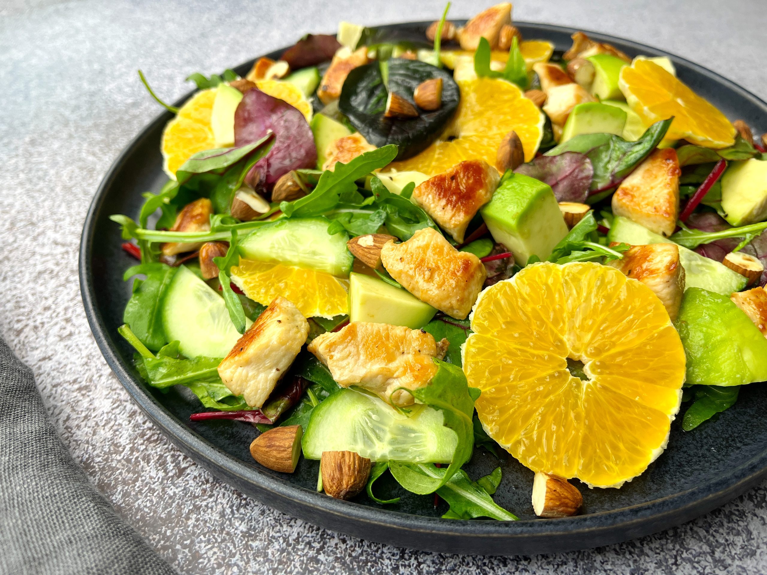 Orange, chicken and avocado salad