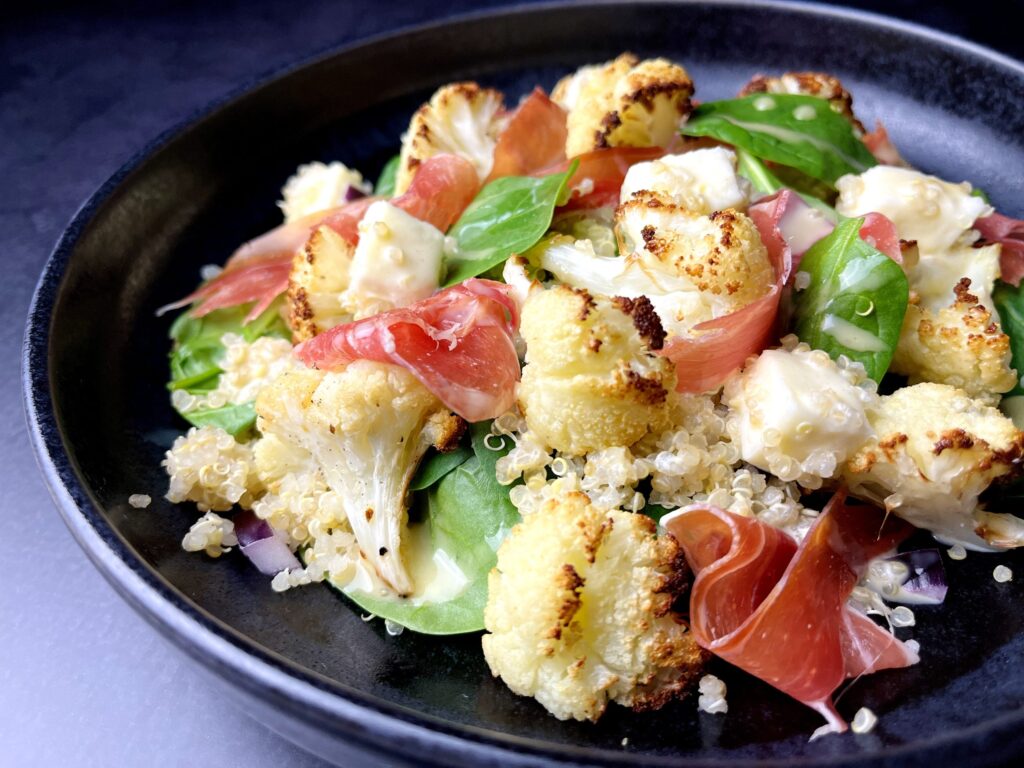 Quinoa, cauliflower, and ham salad
