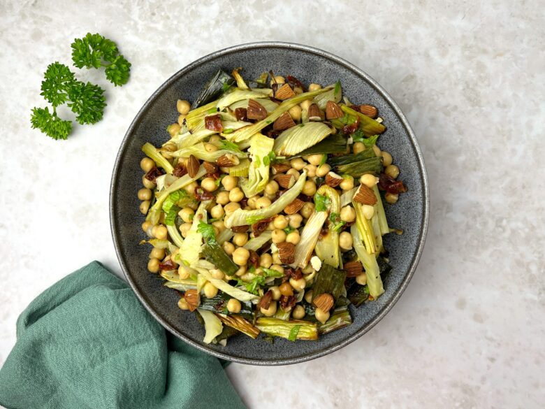 Roasted fennel, leek, and chickpea salad